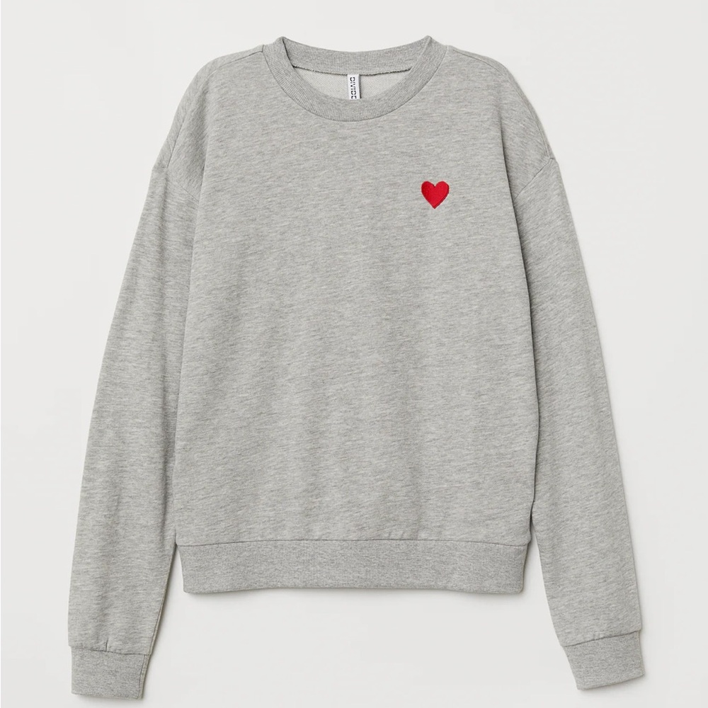 H&M Gray Sweater with Small Red Heart size S